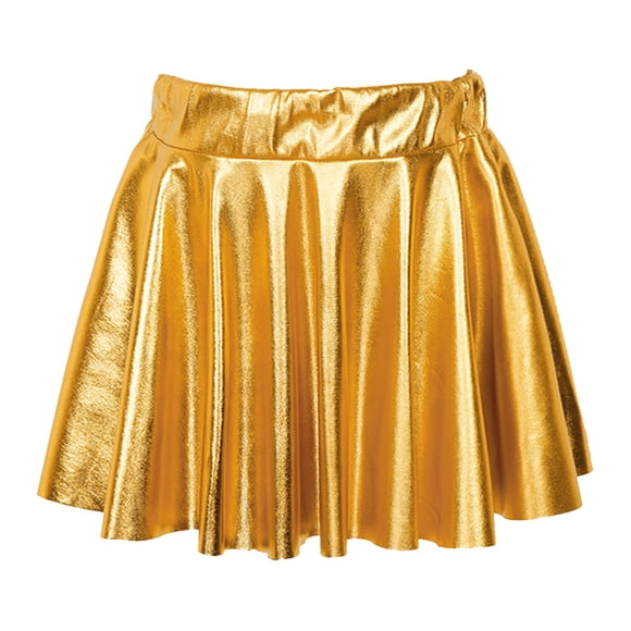 Vxuxlje Kids Girls Glossy Metallic Ballet Dance Skater Skirt Skort Athletic Scooter Flared Pleated A-Line Mini Skirts Gold M