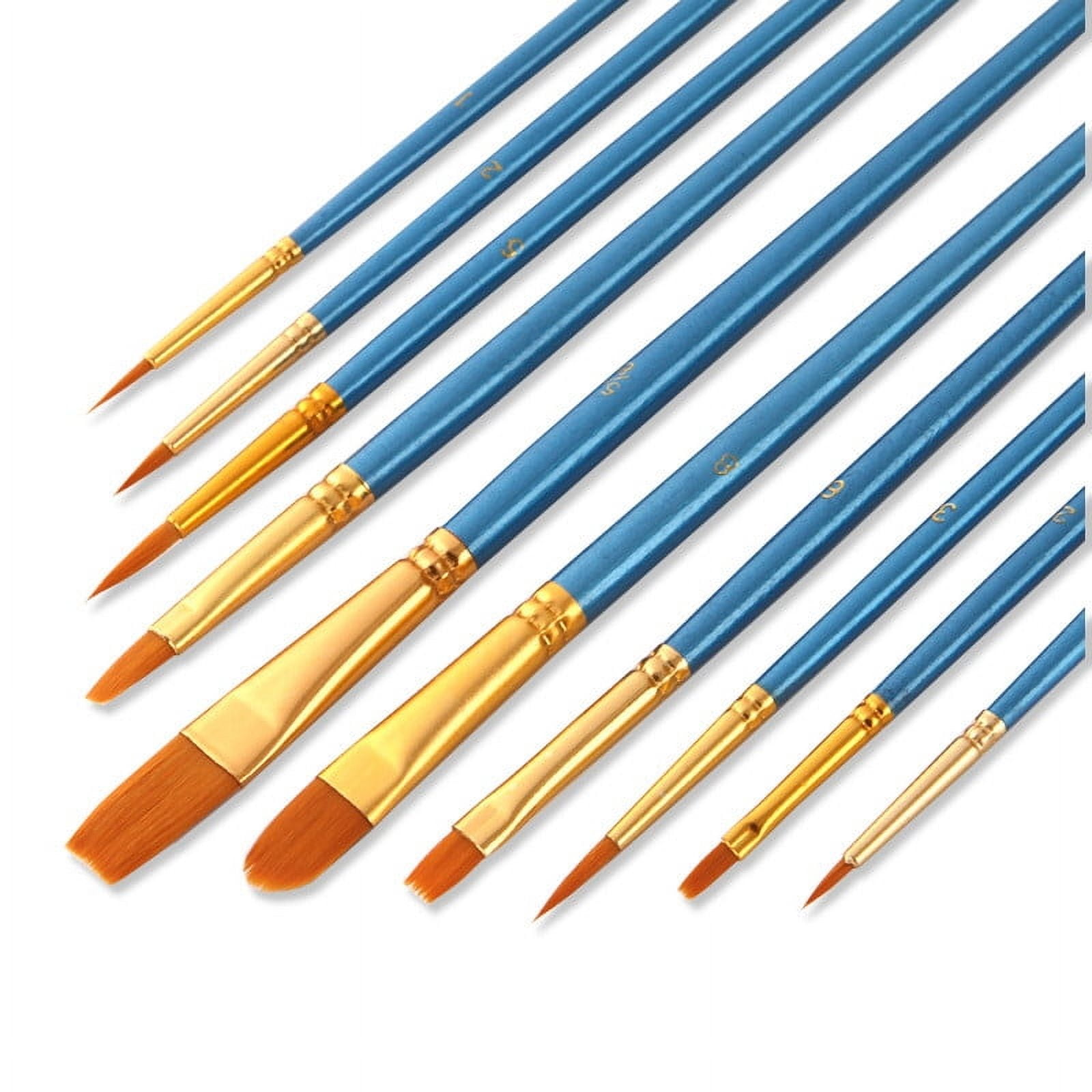 Acrylic Paint Brush Set 10 Pcs Nylon Hair Brushes for All Purpose Oil