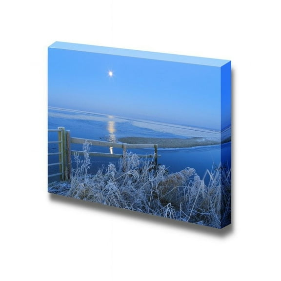 wall26 - Canvas Prints Wall Art - Blue Winter Landscape in Nature with Moon and Field | Modern Wall Decor/Home Decoration Stretched Gallery Canvas Wrap Giclee Print. Ready to Hang - 12" x 18&quo