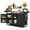 Black, variant on Bstjewey Outdoor Kitchen Island Grill Cart with Stainless Steel Top, Wood, Spice Rack & Storage