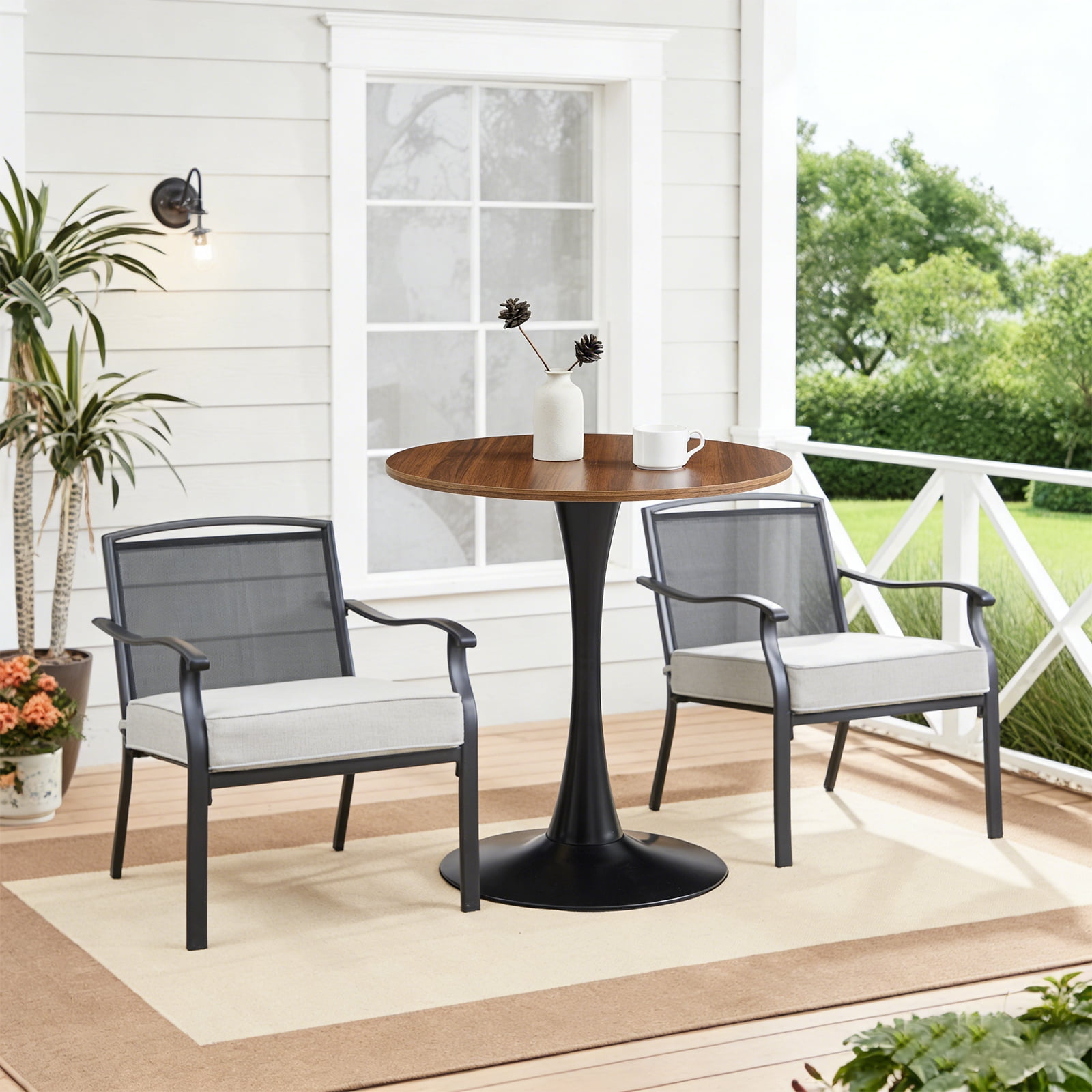 Round Dining Table 24 Inch with Tulip Pedestal Base, Modern Bistro Table and Kitchen Table for Small Spaces, Dark Wood Grain