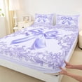 thumbnail image 3 of Feelyou Dreamy Princess Bowknot Twin Sheet Sets, Bohemian Damask Flower Twin Fitted Sheet, Purple Fashion Bow Flat Sheet, Microfiber Bedroom Decor, 3-Piece, 3 of 7