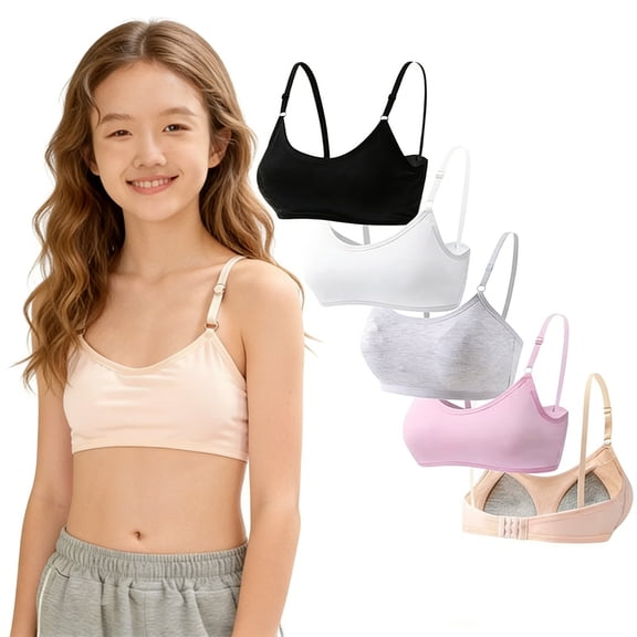 Girls Wireless Training Bras Cotton Teen Bras Light Padded Adjustable Straps Back Closure Soft Comfort Breathable Kids 10-14 Years Old