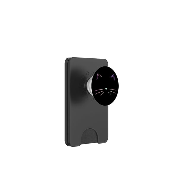 Cartera PopSockets con cara de gato, arcoíris, negra, para MagSafe