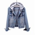 thumbnail image 2 of Women'S Casual Detachable Hoodie Denim Jacket Light Blue XXXL, 2 of 9