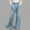 thumbnail image 3 of Womens High Waisted Wide Leg Jeans Lace Loose Fit Straight Denim Pants Summer Solid Casual Trousers Button Long Pants Jeans Trendy Fashion, 3 of 6