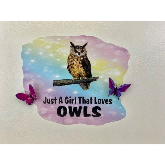 3D Bedroom Wall Decal Sticker For Girls Custom Designs With 3D Butterfly Cute Big Owl With Cute 3D Butterflies - Just A Girl That Loves Owl Easily Applied And Removable - Size: 26 In X 14 In