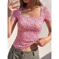 thumbnail image 5 of BTFBM Floral Square Neck Tops for Women Trendy Summer Outfits Short Sleeve Shirts Boho Top Beach Vacation Clothes, 5 of 7
