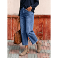 thumbnail image 6 of ASDFVBKG Women's Wide Leg Baggy Jeans Cropped Trendy Capri Jeans Stretch Denim Pull on Raw Hem Summer Denim Trouser Light Blue M, 6 of 8