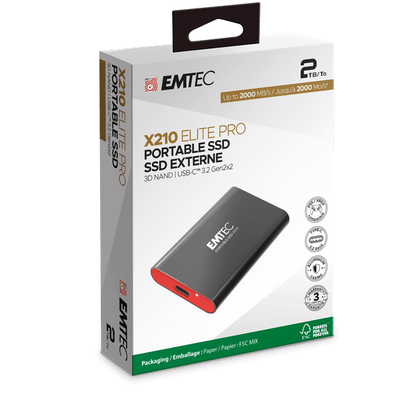 Emtec SSD 3.2Gen2x2 X210 ELITE PRO 2TB Portable, 2TB Emtec X210 ELITE PRO Portable SSD