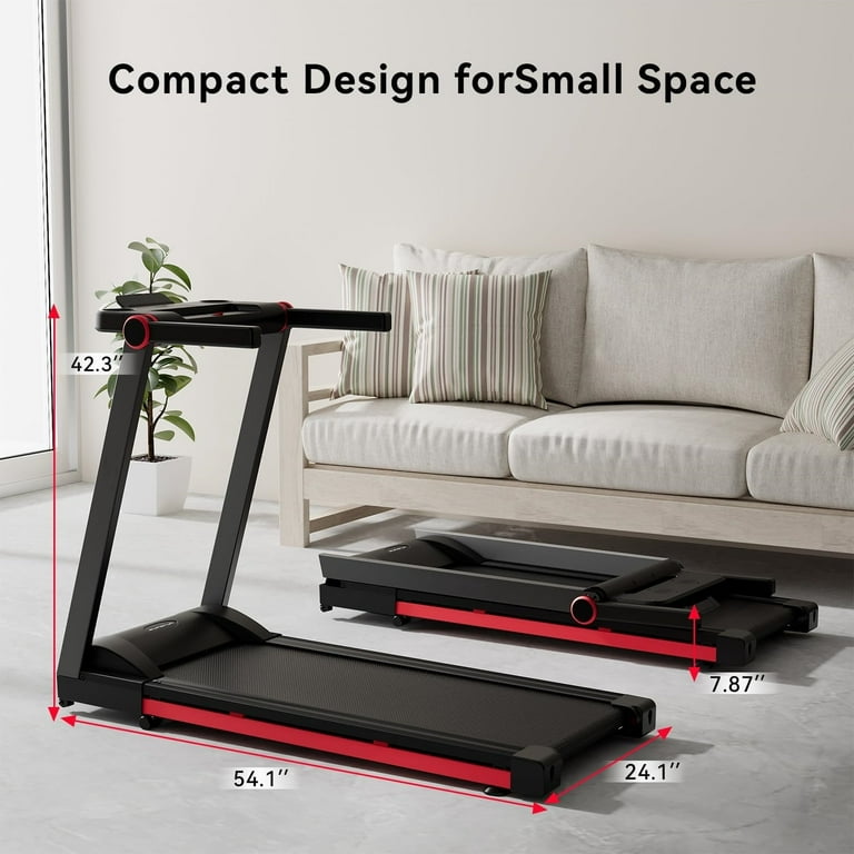 YDZJY Folding Treadmill with Incline 350 lbs Capacity Treadmill with Bluetooth Powerful 3.5 HP Motor Walking Pad for Home Office Red