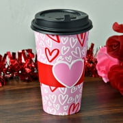 Way To Celebrate Valentine's Day Coffee Cups, Hand Drawn Hearts, 8 Count