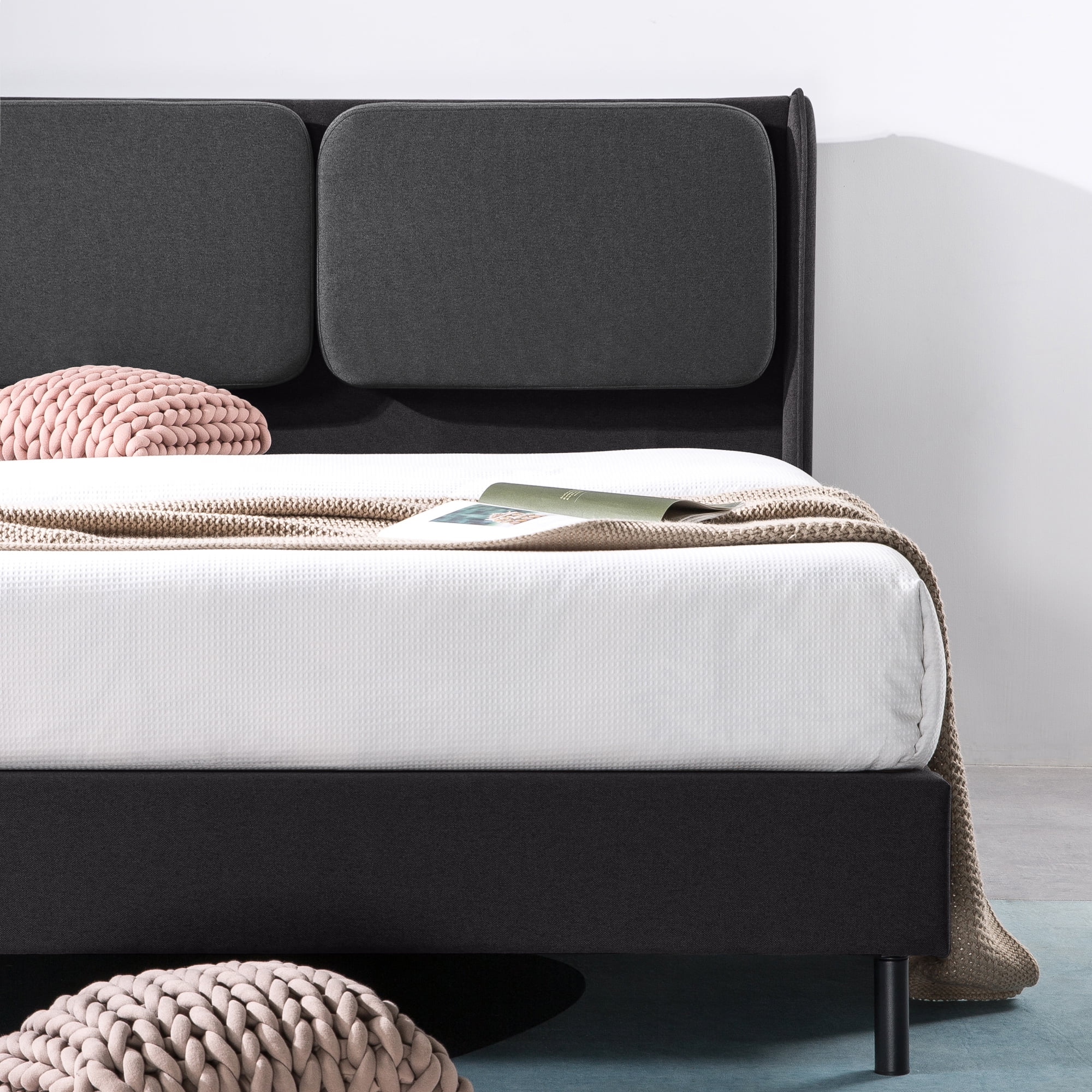 Zinus 41" Avery Platform Bed, Reclining Fabric Headboard and USB Ports, Black, Full