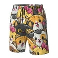 thumbnail image 5 of Kll Cute Cat Cartoon Men'S Casual Summer Beach Shorts Hawaiian Shorts With Pockets-Small, 5 of 9