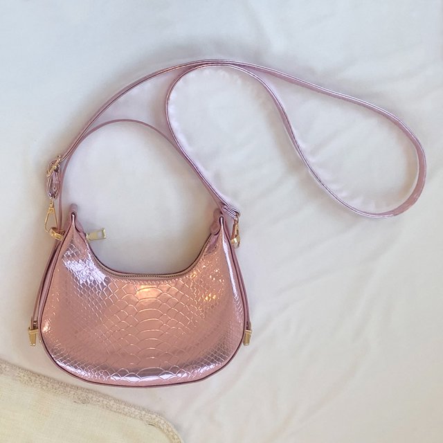 Bolso De Hombro Bolso Patrón de cocodrilo cruzados de hombro de cuero de PU Moda para el trabajo (rosa)