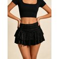 thumbnail image 6 of Womens Mini Skirt Lace Floral Tiered Ruffle Low Waist Side Drawstring Going Out Cake Skirts, 6 of 9