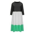 thumbnail image 3 of Women's Cotton Linen Summer Long Maxi Dress Casual Comfy Patchwork Daily Dresses Loose 3/4 Sleeve Beach Sundress, 3 of 5