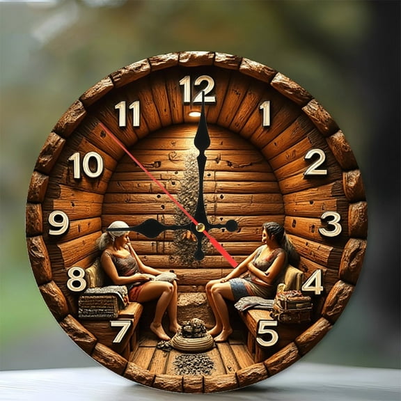 Wooden Sauna Clock Wall Clock Unique Decor 10-Inch Silent Wooden Wall Clock, Battery Operated (AA Batteries Not Included), Artistic Home Decor
