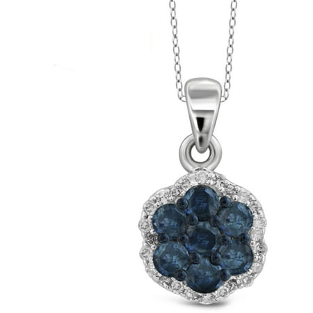 JewelersClub 1/4 Carat T.W. Blue and White Diamond Sterling Silver Cluster Pendant