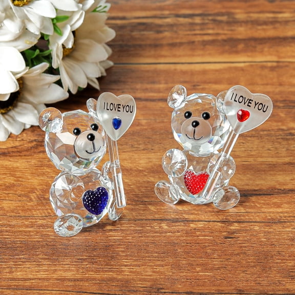 Crystal Teddy Bear Ornament | Valentine’s Day Decoration | Blue, Red Crystal Figurine 5.5cm • Bedroom, Living Room, Car Decor • Elegant Gift Keepsake Holiday Collectible