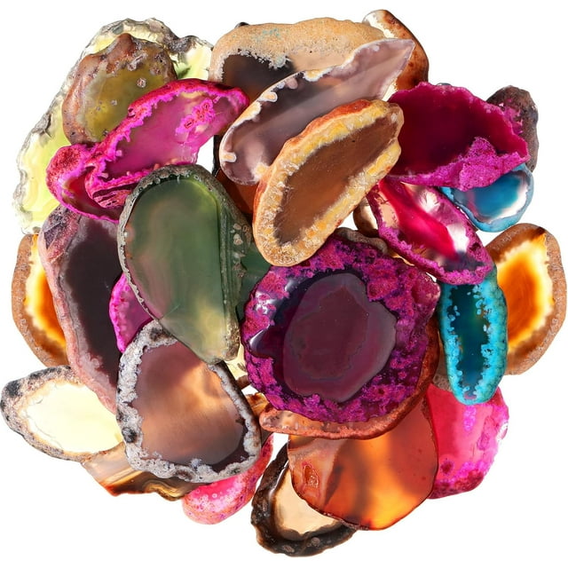 60 Pcs Agate Slices Bulk Geode Light Table Stones Slide Agate Pendants Irregular Healing Crystals Colorful Rock Irregular Table Decors for Home Room DIY Jewelry Decorations, Not Drilled