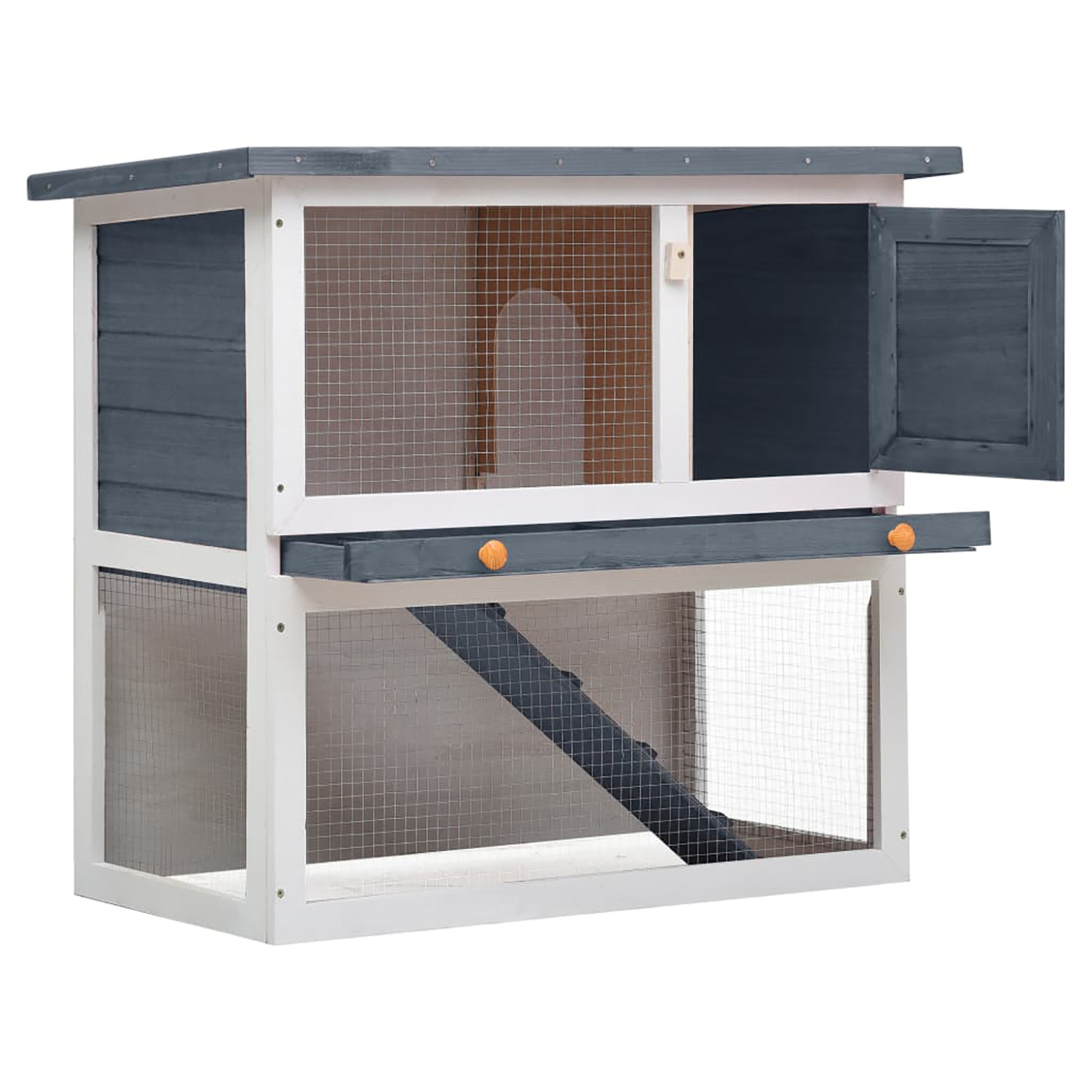 Pefilos 35" Wooden Two-Story Bunny Cage, Outdoor Rabbit Hutch with Run, 1 Door Small Animal House Pet Cage, Easy to Clean, Gray Pefilos 35" Wooden Two-Story Bunny Cage, Outdoor Rabbit Hutch with Run, 1 Door Small Animal House Pet Cage, Easy to Clean, Gray