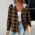 thumbnail image 6 of Flannel Plaid Jackets for Women Hoodie Button Up Shirt Shackets Long Sleeve Fashion Hooded Autumn Outerwear, 6 of 6