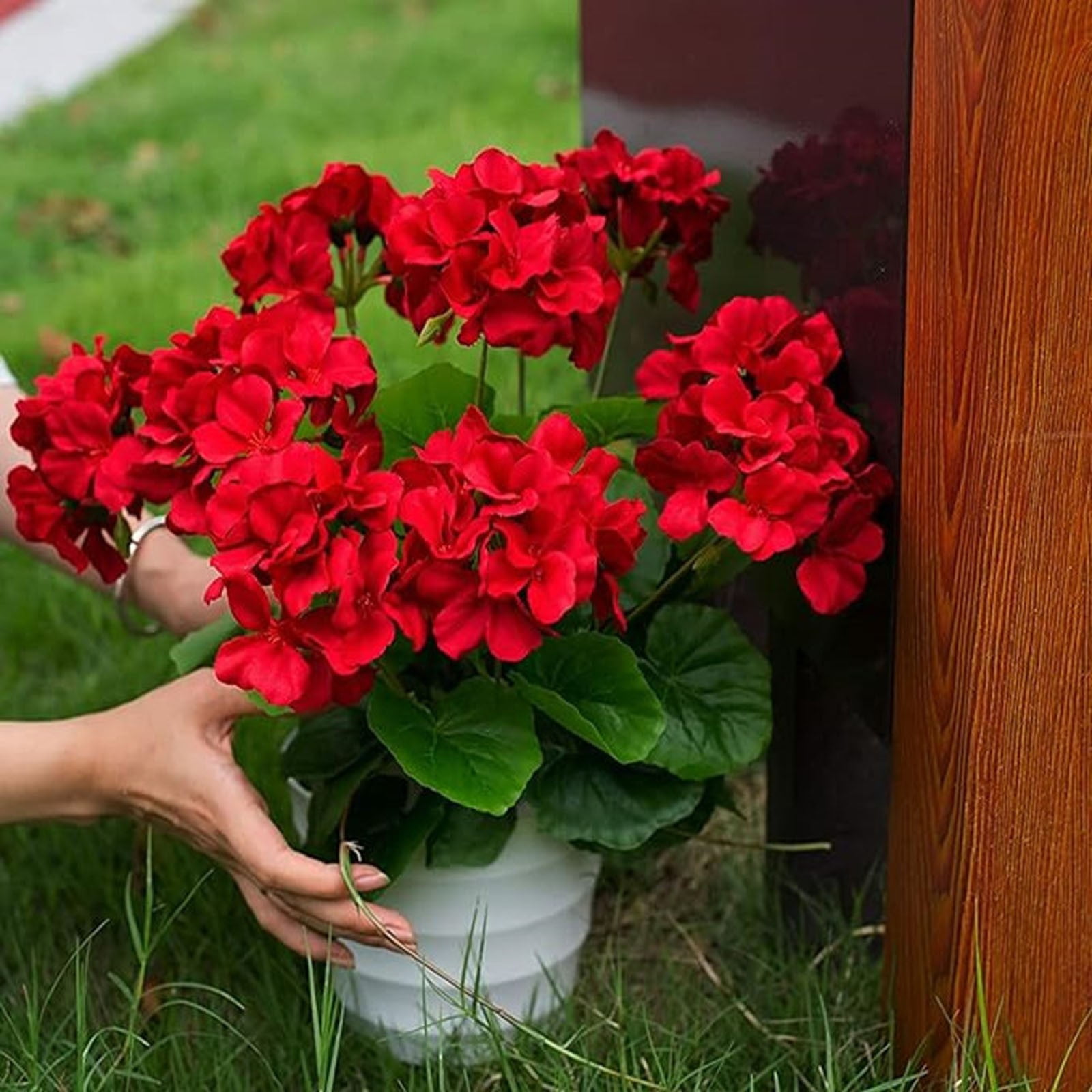 Artificial Geraniums (8 Pack) - 18 Inch Silk Geranium Flower Bushes, Lifelike for Garden, Wedding, Home Decor - Indoor/Outdoor Planter & Pot Arrangements