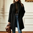 thumbnail image 2 of Minjewel Womens Mid Length Wool Blend Coat Notch Lapel Collar Retro Casual Outerwear for Winter Everyday,Black L, 2 of 7