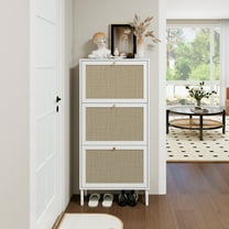 CoSoTower Rattan 3 Door Shoe Rack, Freestanding Modern Shoe Storage Cabinet, for Entryway