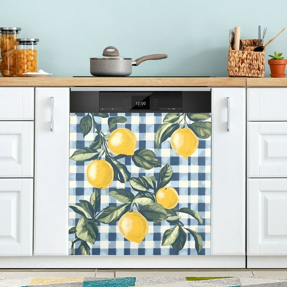 Yayeee Magnetic Dishwasher Cover for The Front Decoration Home Kitchen Machine Sticker Protector, Retro Beige Lemon
