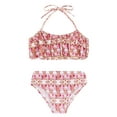 thumbnail image 3 of TiaoBug Girls 2 Pcs Mermaid Bikini Sets Shiny Halter Ruffles Crop Top with Triangle Brief Bathing Suit Tankini Light Red A 140, 3 of 5