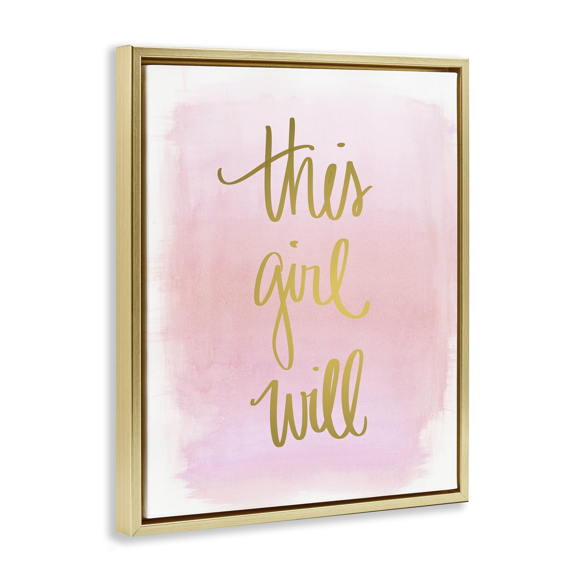 Stupell Industries This Girl Will on Pink Text & Numbers Painting Gold Floater Framed Canvas Art Print Wall Art, 25 x 31