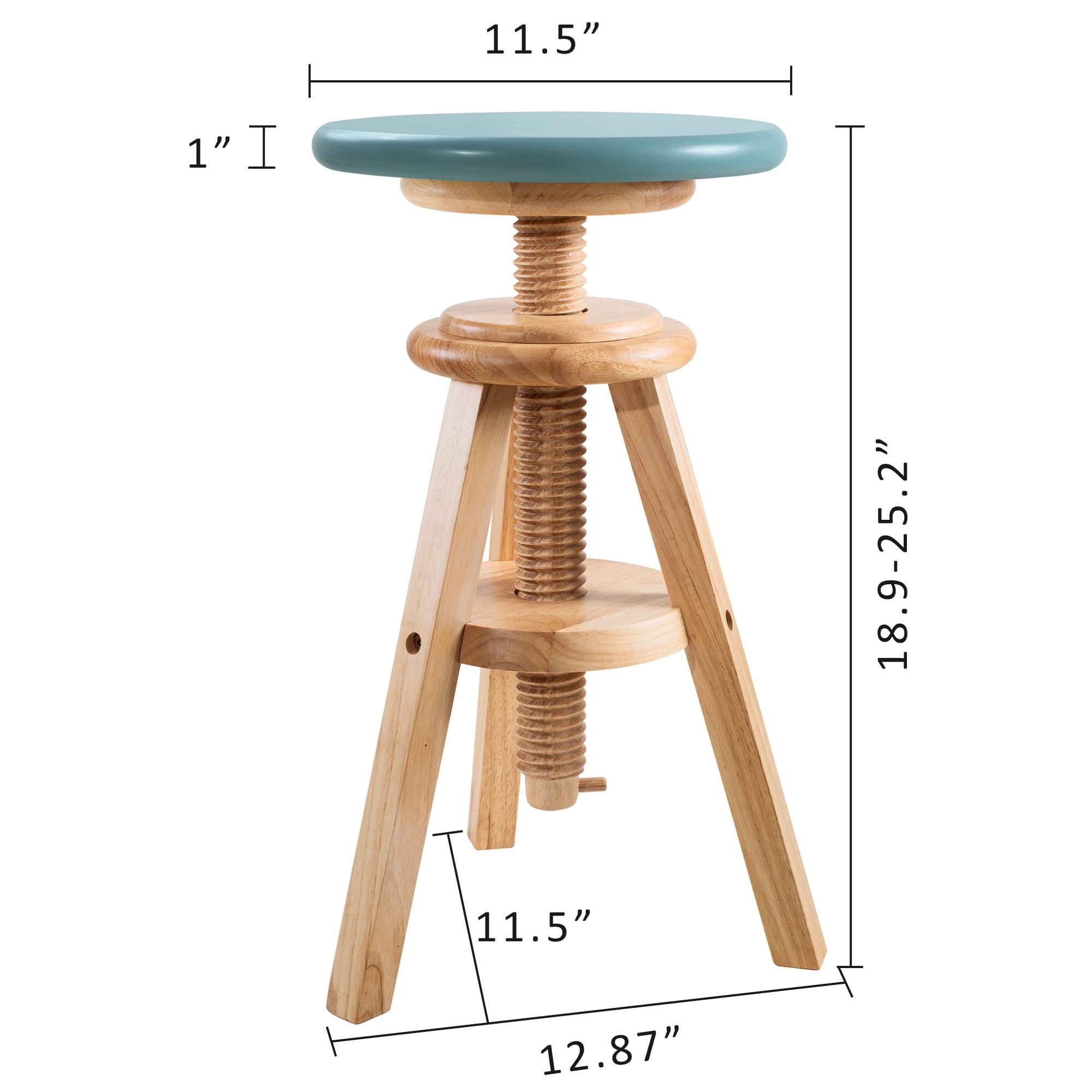 eHemco Swivel Solid Wood Adjustable Bar Stool, 18.9 to 25.2 Inches, Natural Base with Teal Top