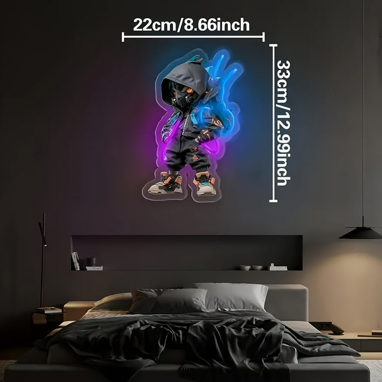 Cyberpunk Mecha Ninja LED Light - USB-powered neon wall decor with