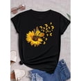 thumbnail image 2 of Butterfly & Sunflower Print T-Shirt, Casual Short Sleeve Top For Spring & Summer, Women's Clothing Tee Tee For Adult, Men, Women, Teen, Teenager, Adolescent, Youth, 2 of 7