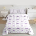 thumbnail image 2 of Homewish Chic Fashion Bowknot Full Size Comforter Sets for Kids, Dreamy Purple Bow-tie Bedding Comforter Set, Modern Stripes Abstract Reversible Bedding Sets, Luxury Bedroom Decor, 3-Piece, 2 of 8