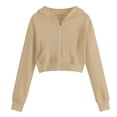 thumbnail image 3 of felwors Girls Cropped Zip Up Hoodie Long Sleeve Sweatshirts for Teen Girls Fashion Fall Fashion Casual Jackets with Pockets (Khaki,13-14 Years), 3 of 6