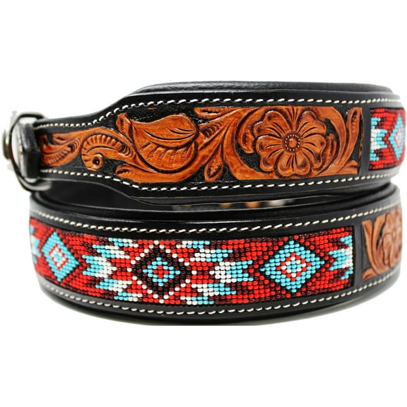 Medium 17''- 21'' Dog Puppy Collar Genuine Cow Leather Padded Canine  60151