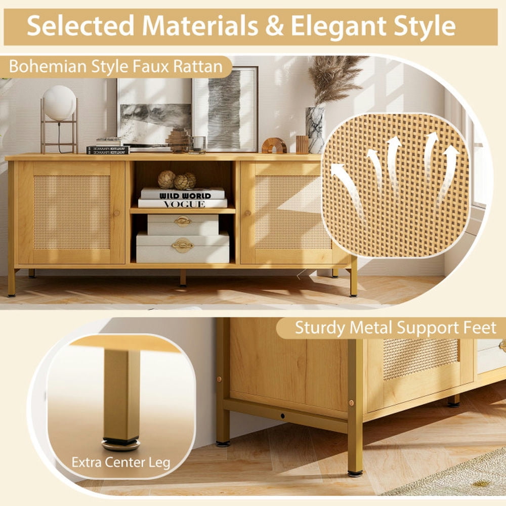 Finihen TV Stand, Entertainment Center, Boho TV Stand for TV up to 55 Inches with Faux Rattan Door, for Living Room, Natural