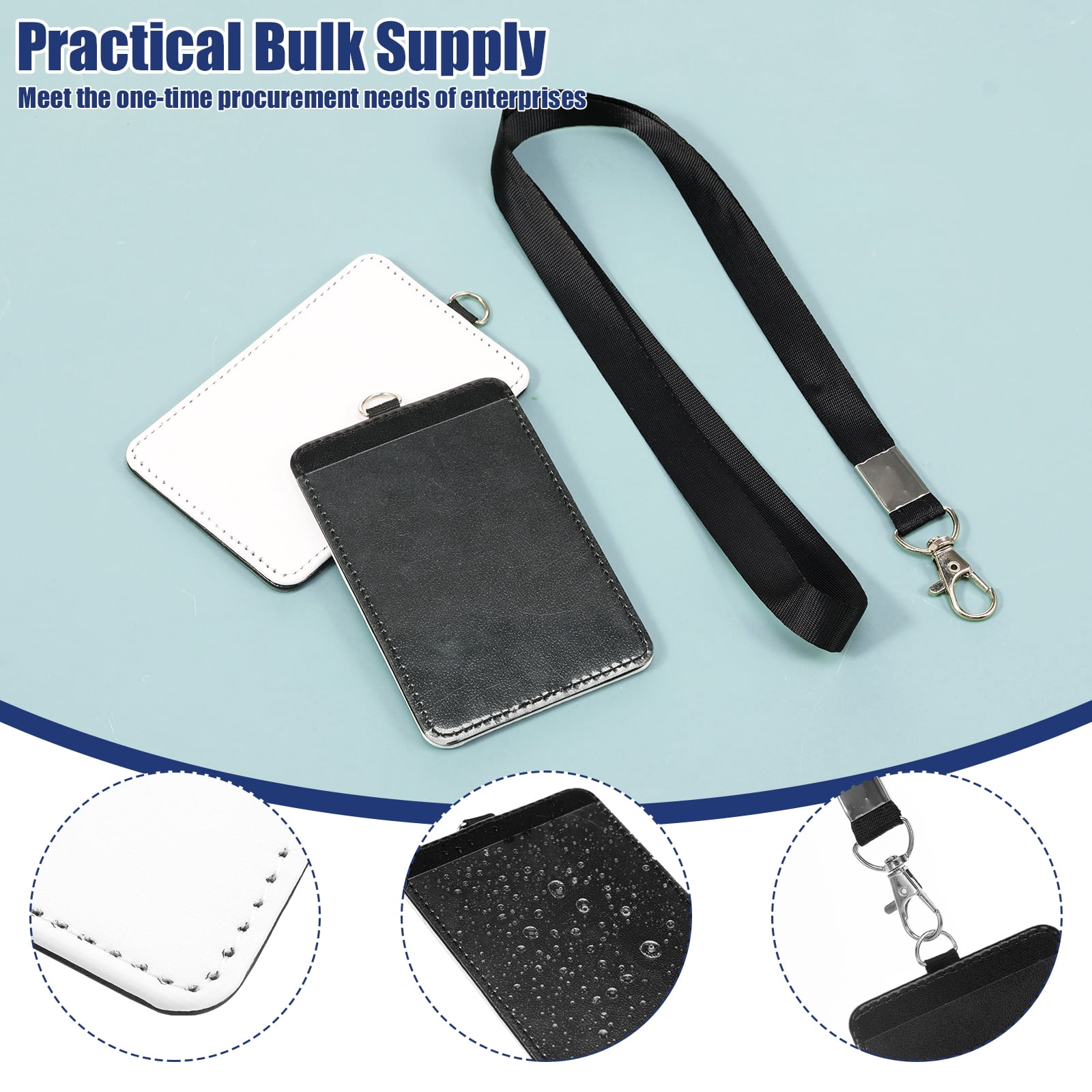 20 Pack Sublimation Blank PU Leather ID Badge Holder with Lanyard – Heat Transfer Vertical ID Card Holder for Office, Employee & Student