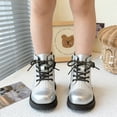thumbnail image 5 of GobdXE Ankle Boots Solid Croc Embossed Lace Up Side Zipper Thick Lug Sole Casual Shoes Silver,11-11.5 Years, 5 of 9