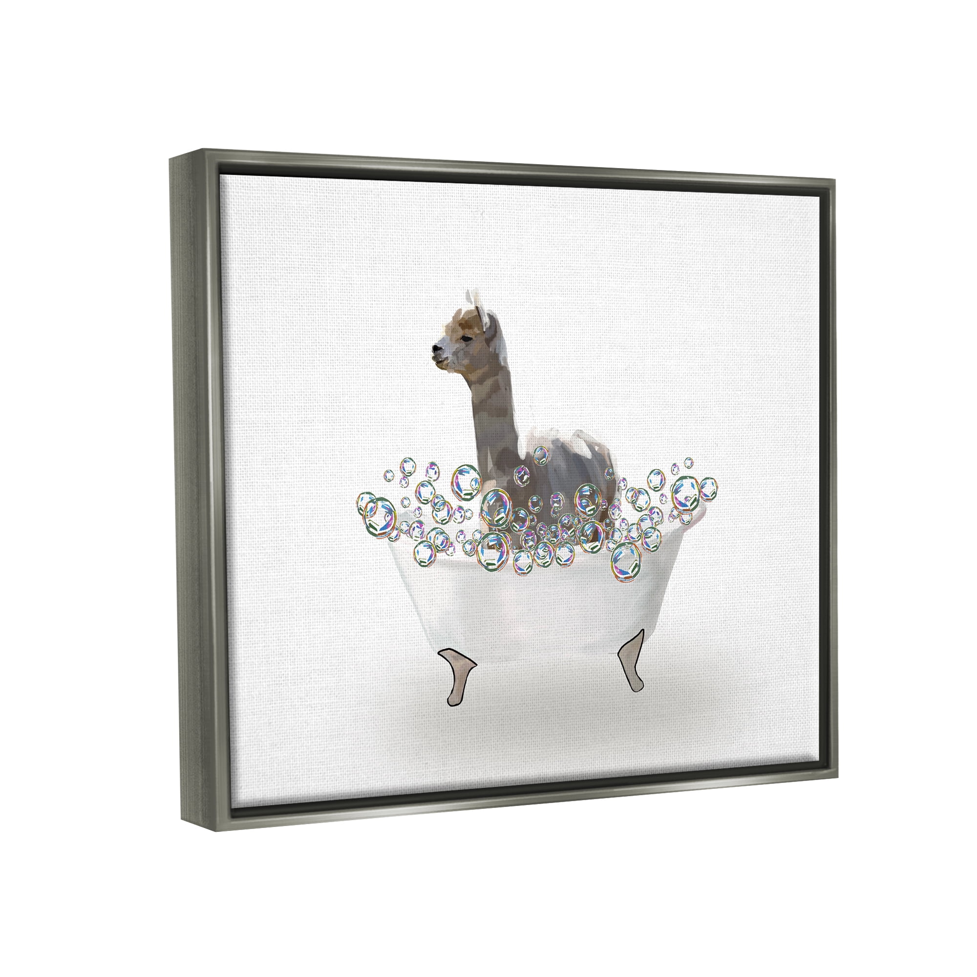 Stupell Industries Alpaca in Bubble Bath Animals & Insects Painting Gray Floater Framed Art Print Wall Art, 31 x 25