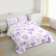 thumbnail image 4 of Manfei Cartoon Heart Pattern Full Size Comforter Sets,Girl Cute Loves Bedding Comforter Set,Purple White Bedding Sets For Girls Teens,Microfiber Bedroom Decor Reversible,3 Pieces, 4 of 9