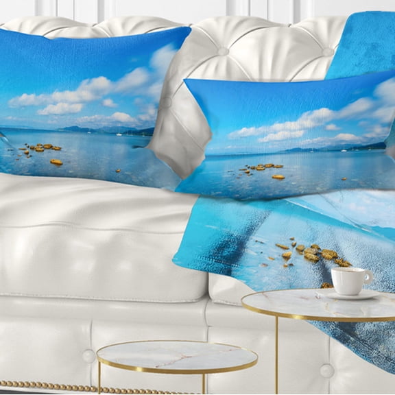 Designart 12" x 20" Blue Polyester Throw Pillow