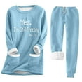 thumbnail image 2 of Brnmxoke Yes, I'm Still Freezing Women's Fleece 2 Piece Outfits Winter Warm Sherpa Lined Pockets Tracksuits Funny Letter Print Pullover Sweatshirts & Sweatpants Set Sky Blue,XXXL, 2 of 5