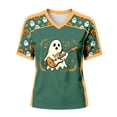 thumbnail image 5 of Yuncity Womens T Shirts Halloween Ghosts Graphic Print V Neck Tees Summer Fall Baseball Short Sleeve T-Shirts Casual Relaxed Fit Holiday Tops Size L, 5 of 5
