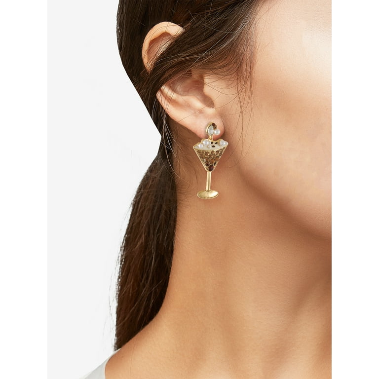 Emulily Handmade Beaded Martini Glass Earrings - Dangle Post Earrings, Approx 2 Inches Long