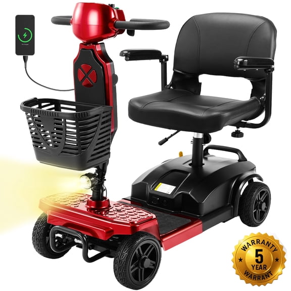 SACVON Mobility Scooters for Seniors with Thick Comfort Seat,USB Charging Port & Widened Front Guard,Powered Mobility Scooter for Adults,250W Motor,330 lbs Capacity,Red