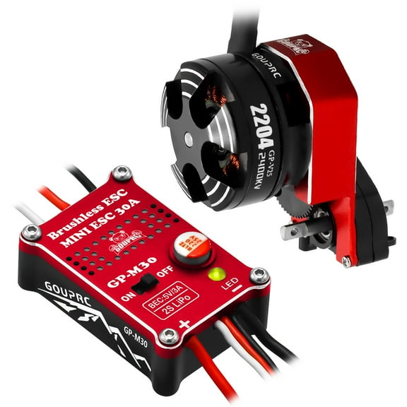 HUISZJ 2202 2400KV Motor, Brushless Outrunner Motor with Transmission & 30A, Mini ESC Outrunner Motor for SCX24 RC Crawler Axial 1/24 RC Car Truck (Red)